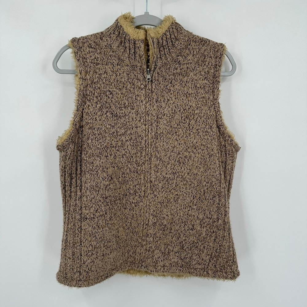 Womens Outdoorsy Brown Marled Zip Sweater Vest Size M Granola Gorpcore Thick